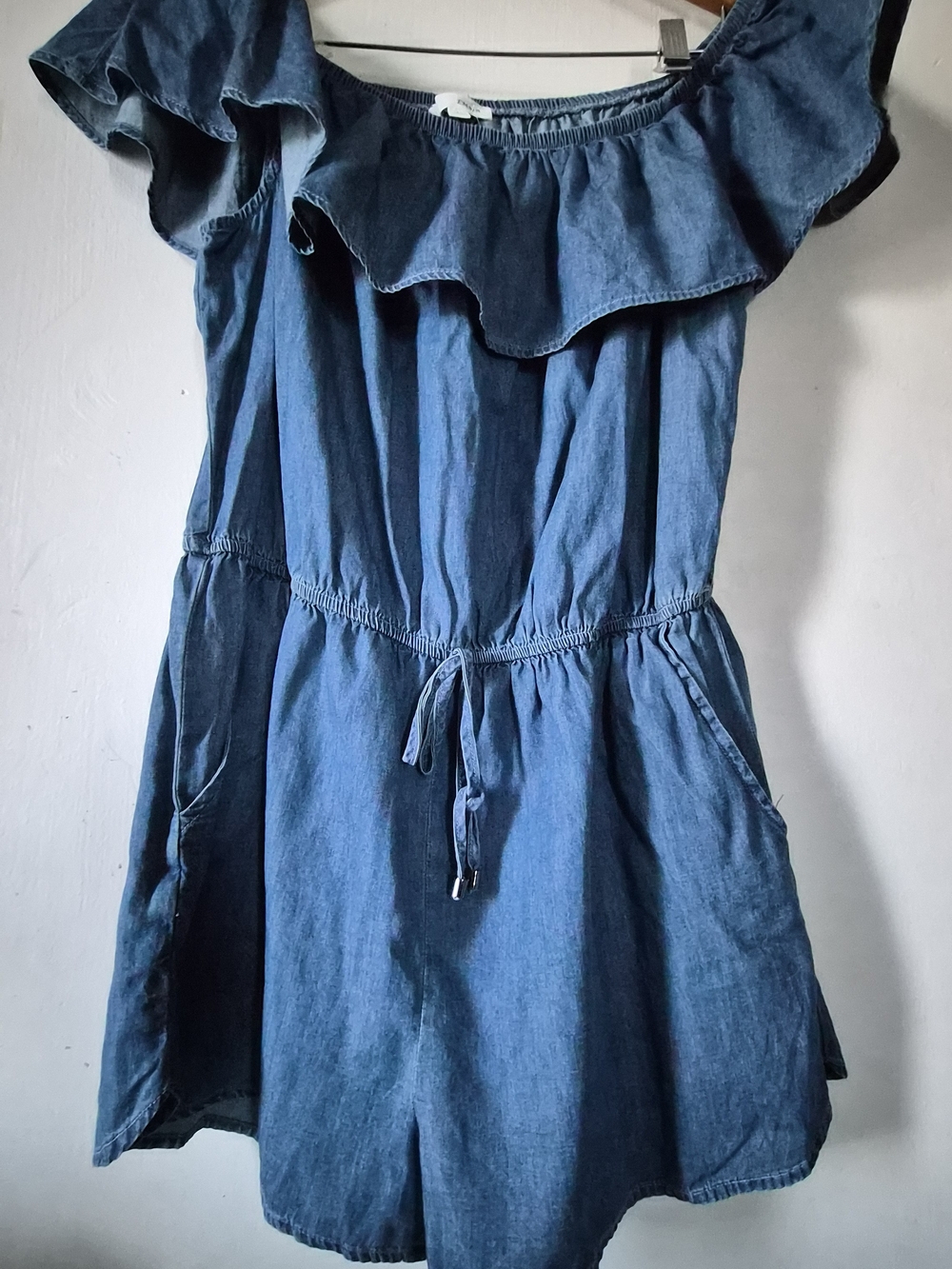 Denim Off-Shoulder Ruffle Sundress - Blue - Picture 2 of 2